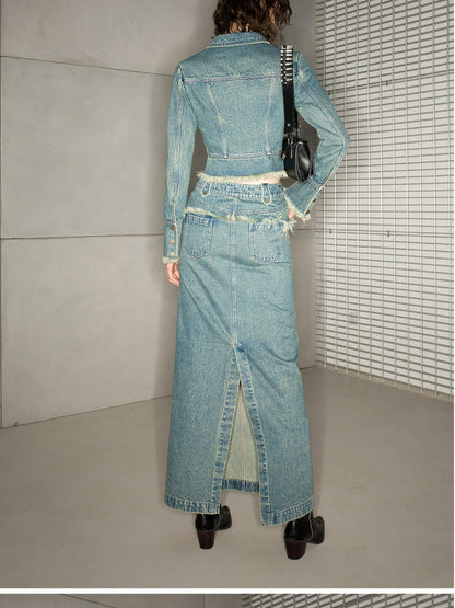 NORTH NODE Blue Washed Frayed Hem Slimming Women&