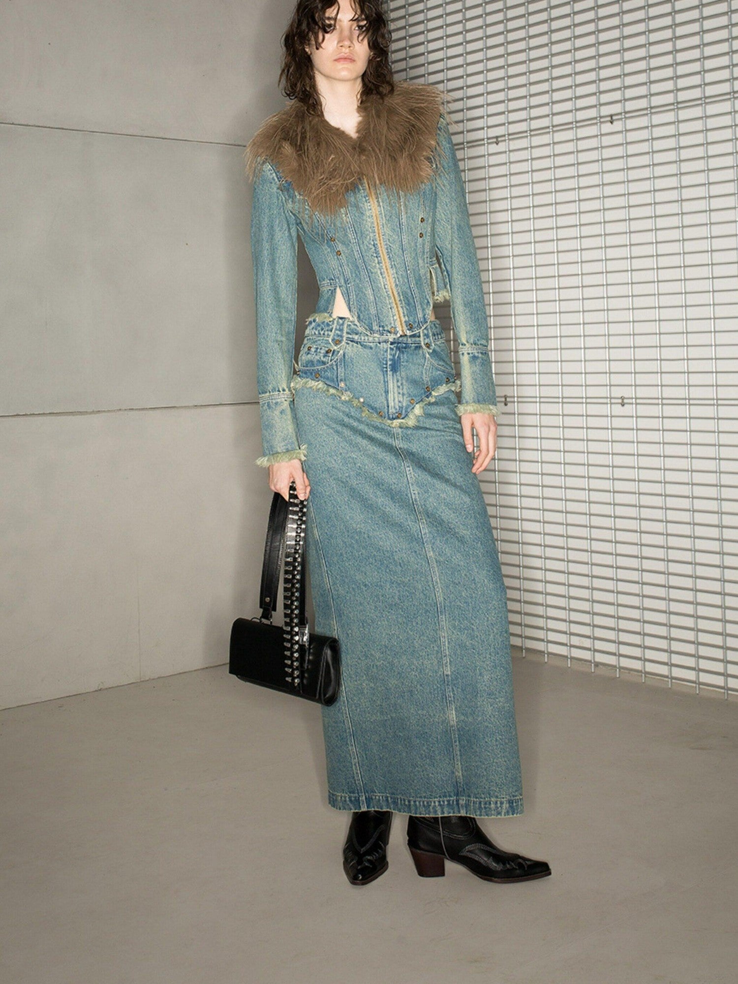 NORTH NODE Blue Washed Frayed Hem Slimming Women&