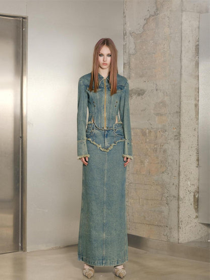 NORTH NODE Blue Washed Frayed Hem Slimming Women&