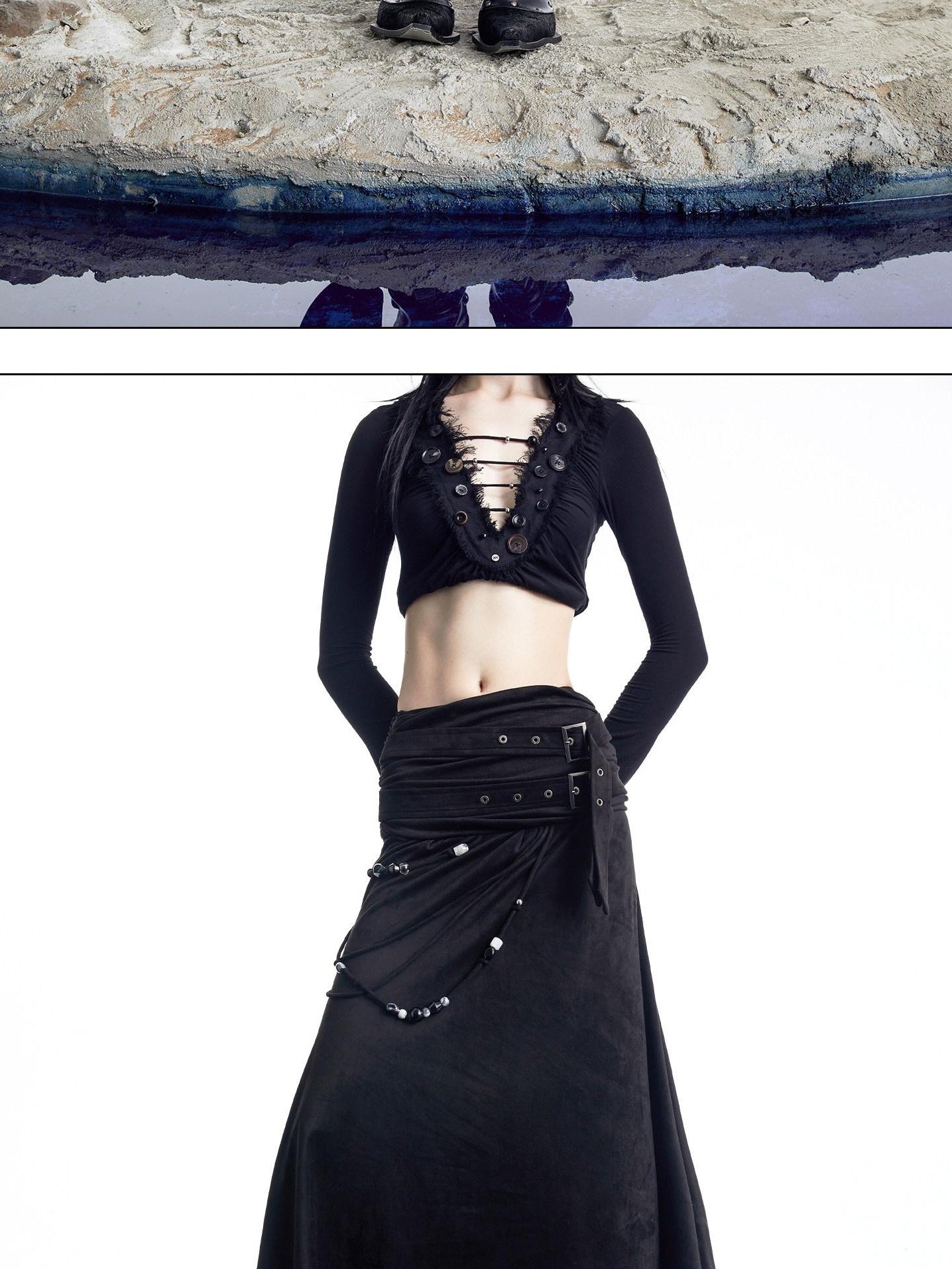 NORTH NODE Boho Patchwork Beaded Panel A Line Side Zipper Women&