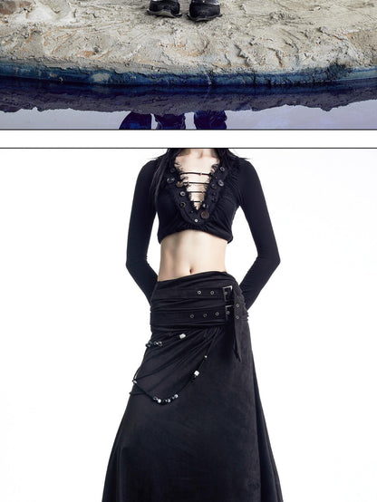 NORTH NODE Boho Patchwork Beaded Panel A Line Side Zipper Women&
