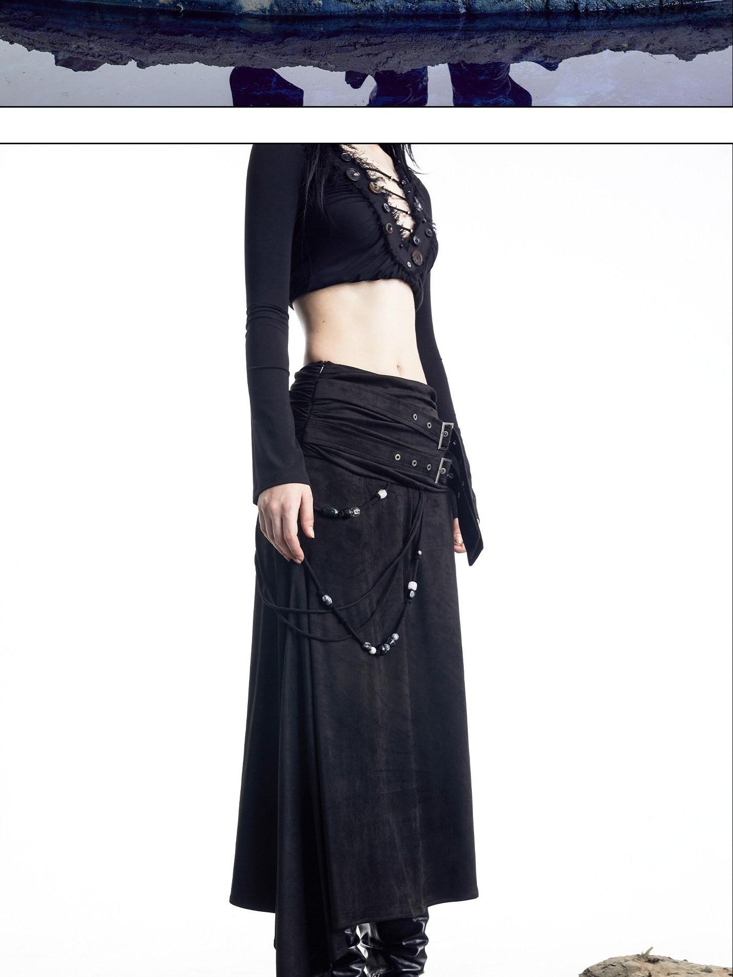 NORTH NODE Boho Patchwork Beaded Panel A Line Side Zipper Women&