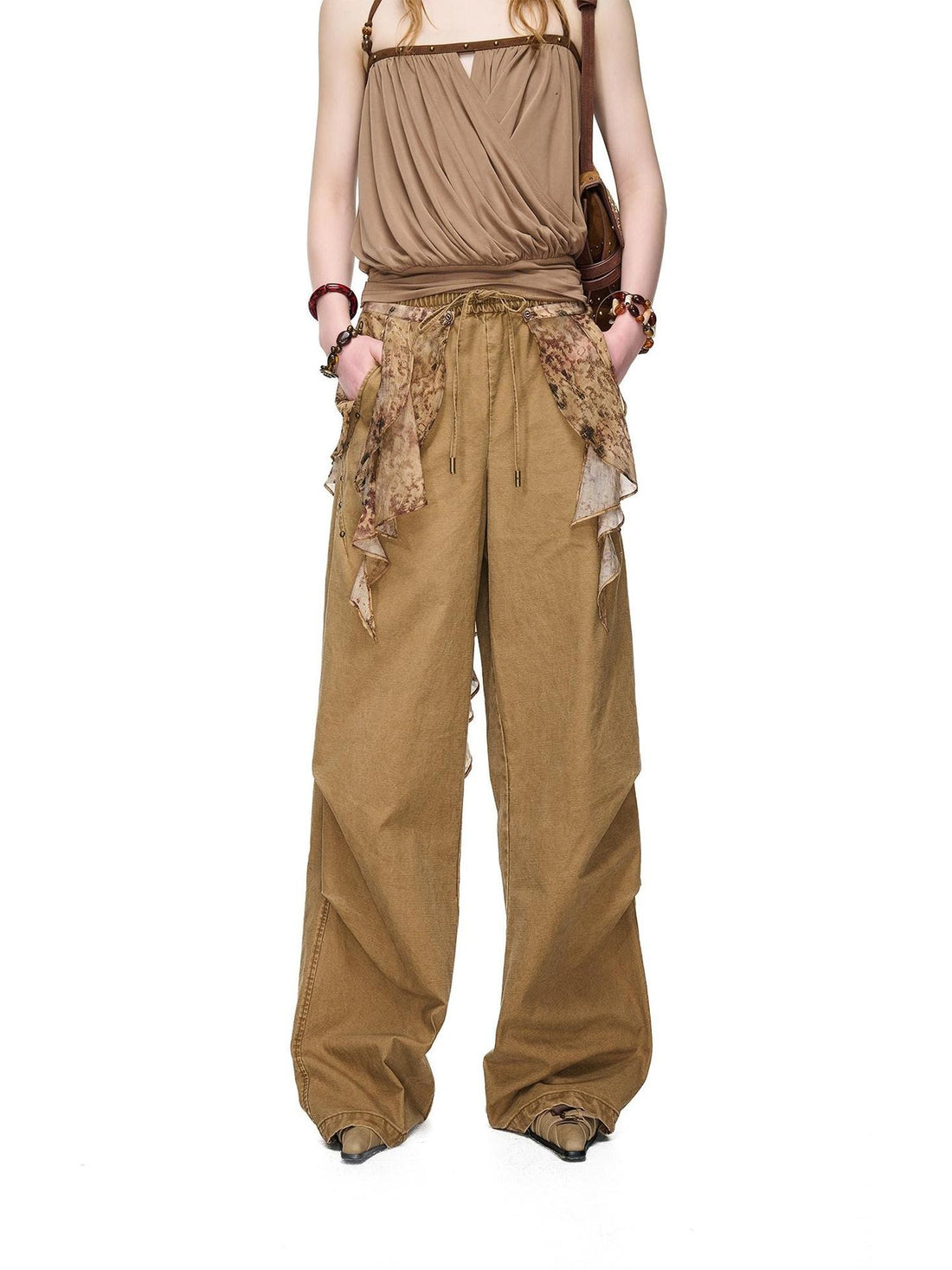 NORTH NODE Boho Printed Detachable Flap Pleated Pockets Women&