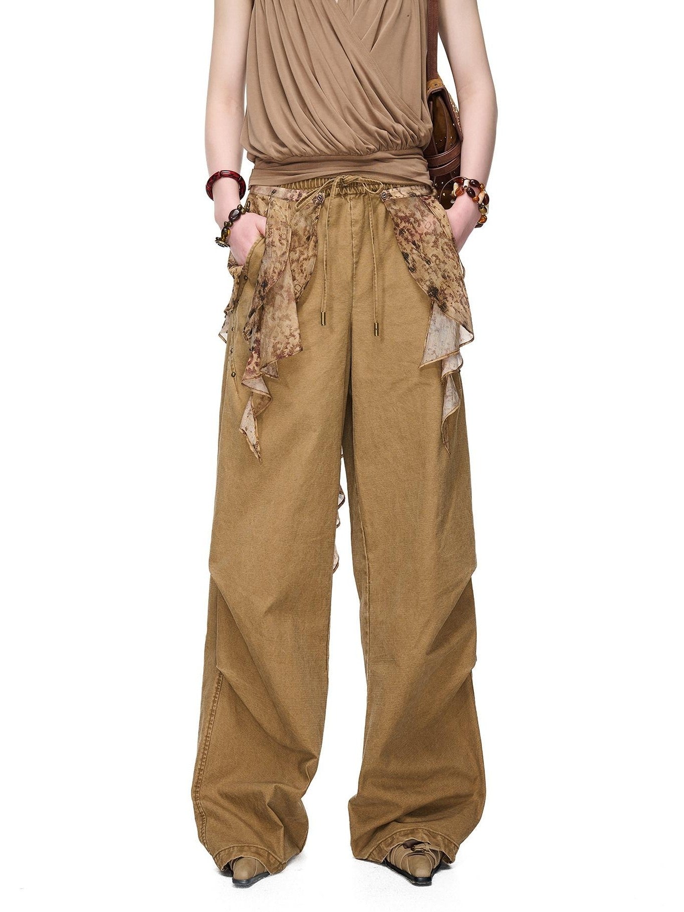 NORTH NODE Boho Printed Detachable Flap Pleated Pockets Women&