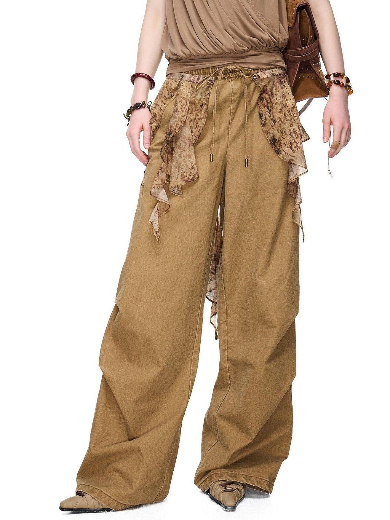 NORTH NODE Boho Printed Detachable Flap Pleated Pockets Women&