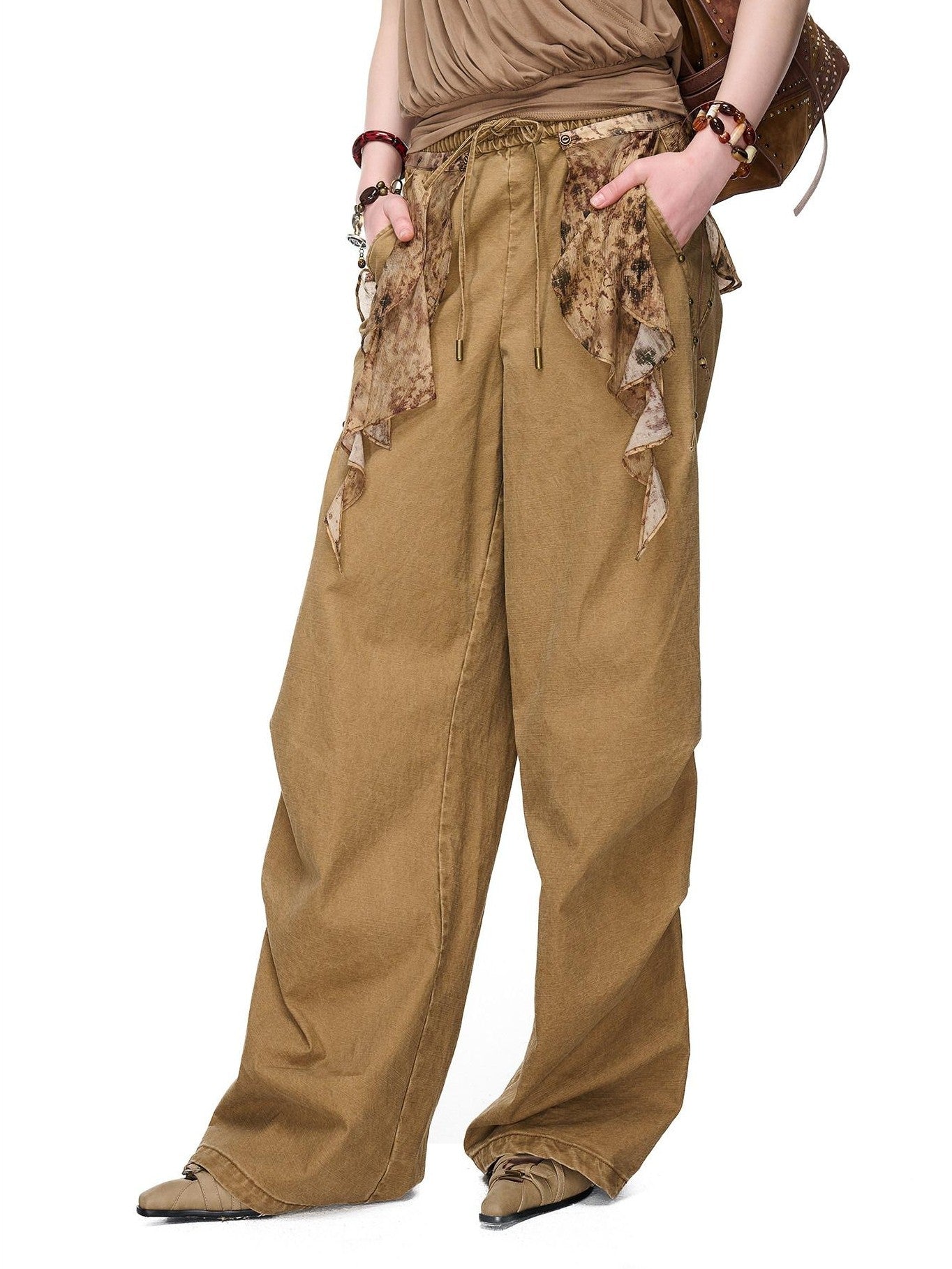 NORTH NODE Boho Printed Detachable Flap Pleated Pockets Women&