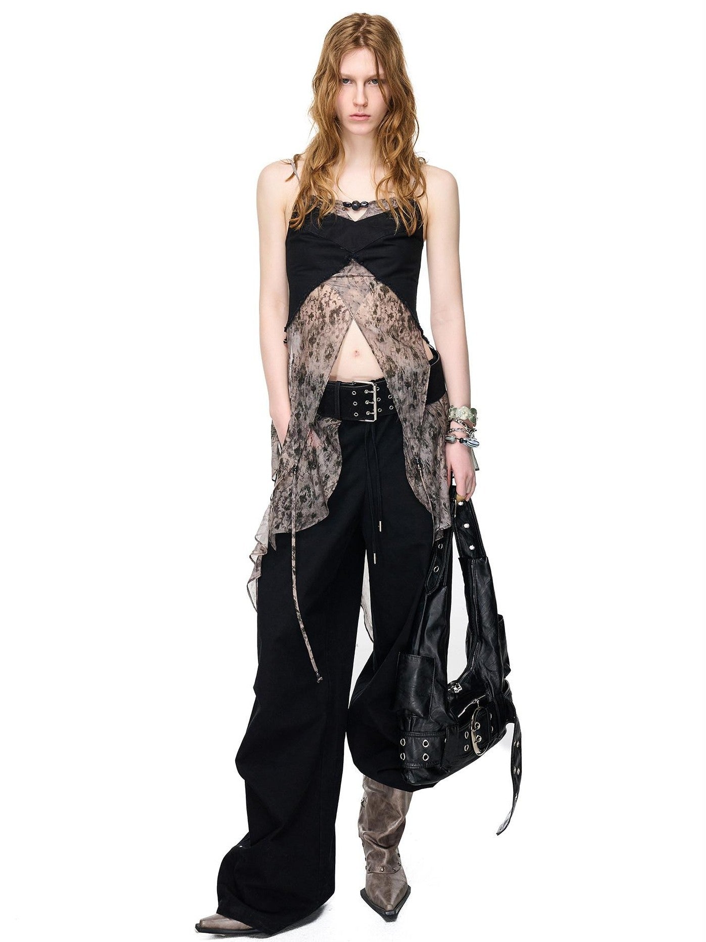 NORTH NODE Boho Printed Detachable Flap Pleated Pockets Women&