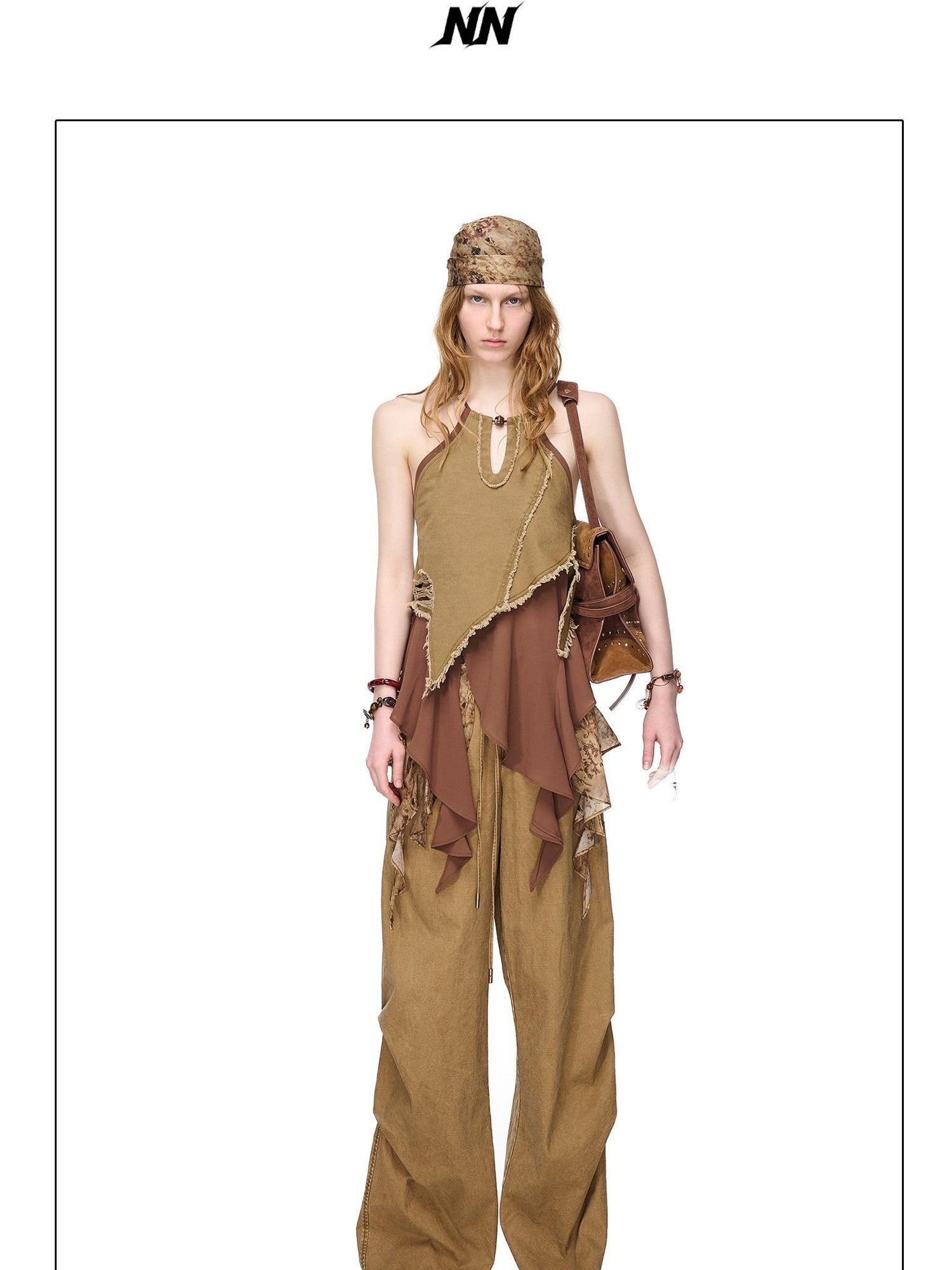 NORTH NODE Boho Printed Detachable Flap Pleated Pockets Women&