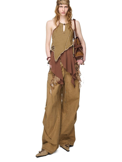 NORTH NODE Boho Printed Detachable Flap Pleated Pockets Women&