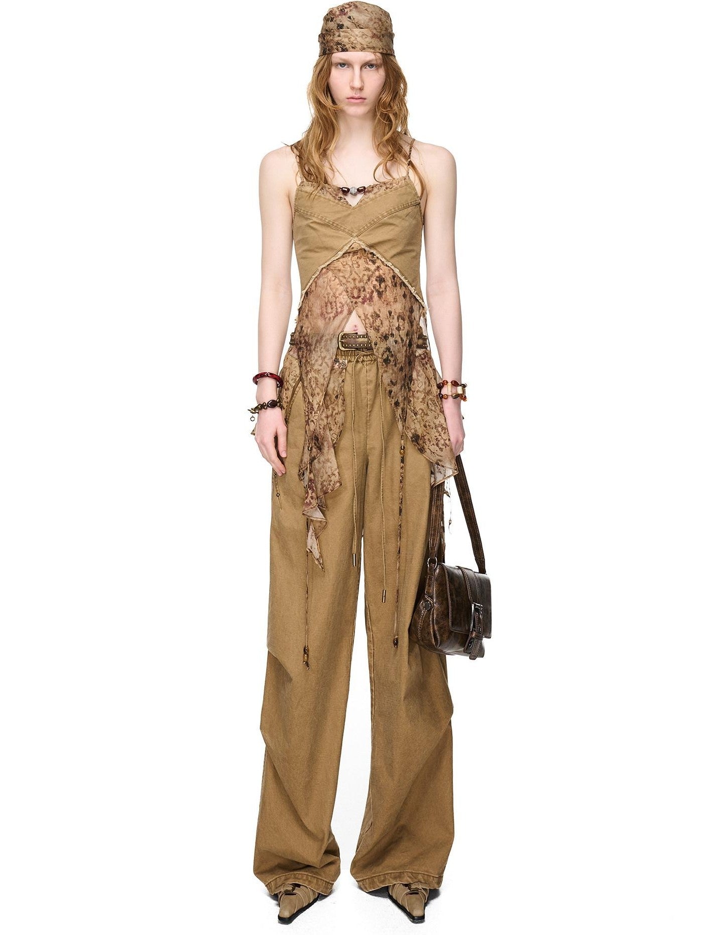 NORTH NODE Boho Printed Detachable Flap Pleated Pockets Women&