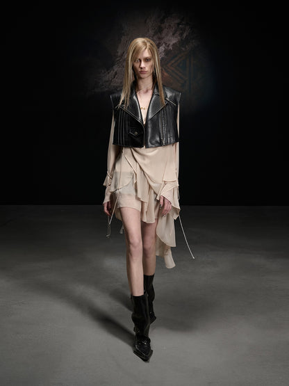 NORTH NODE Boxy Studded Pleated Biker Turn Collar Women&