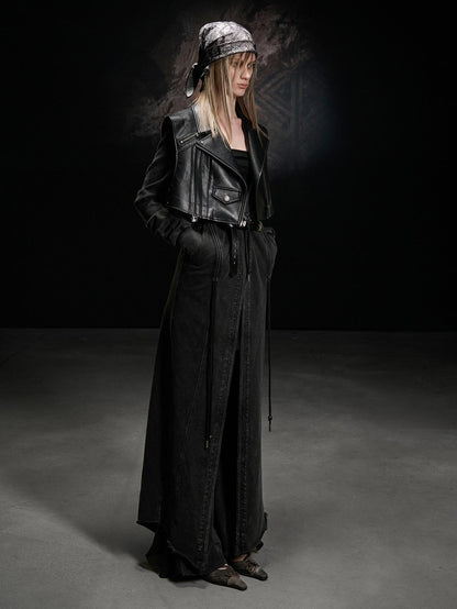 NORTH NODE Boxy Studded Pleated Biker Turn Collar Women&