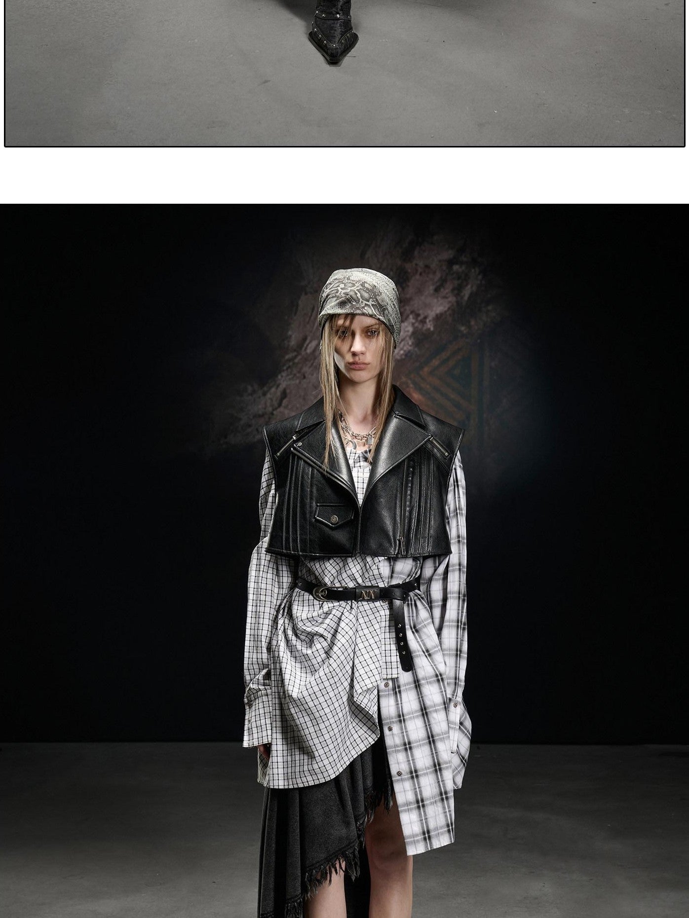 NORTH NODE Boxy Studded Pleated Biker Turn Collar Women&