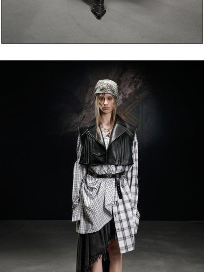 NORTH NODE Boxy Studded Pleated Biker Turn Collar Women&