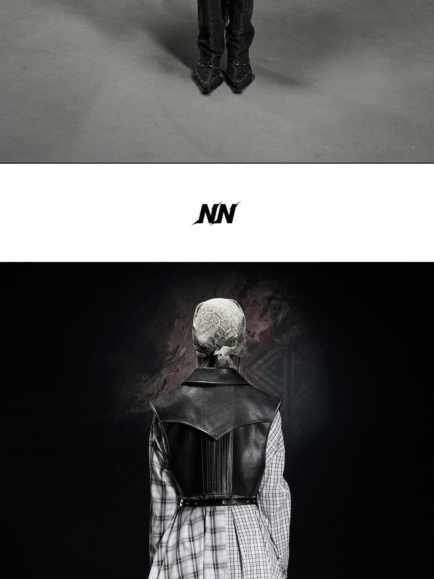 NORTH NODE Boxy Studded Pleated Biker Turn Collar Women&