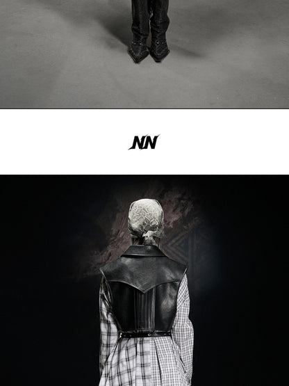 NORTH NODE Boxy Studded Pleated Biker Turn Collar Women&