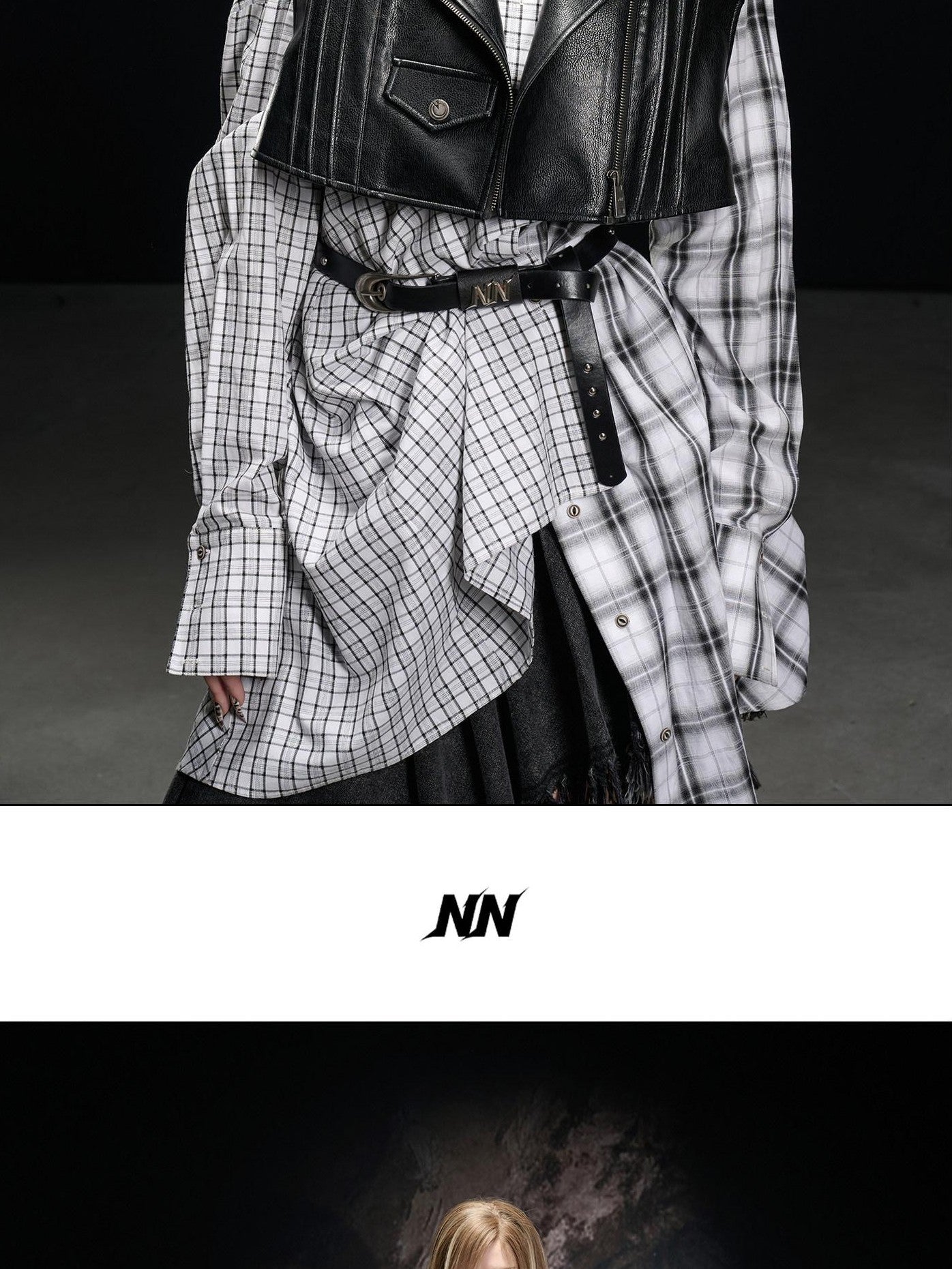 NORTH NODE Boxy Studded Pleated Biker Turn Collar Women&