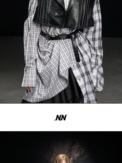NORTH NODE Boxy Studded Pleated Biker Turn Collar Women&