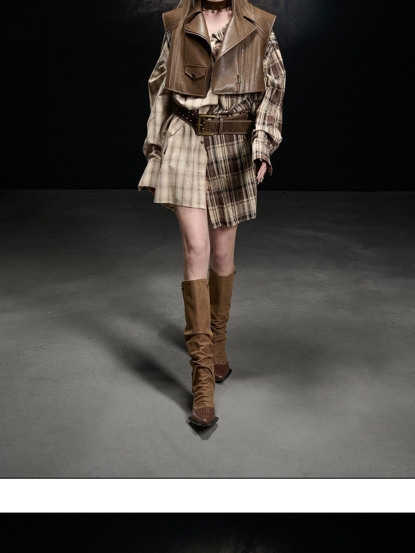 NORTH NODE Boxy Studded Pleated Biker Turn Collar Women&
