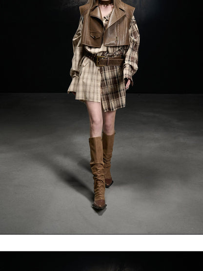 NORTH NODE Boxy Studded Pleated Biker Turn Collar Women&