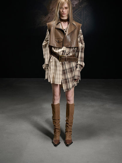 NORTH NODE Boxy Studded Pleated Biker Turn Collar Women&