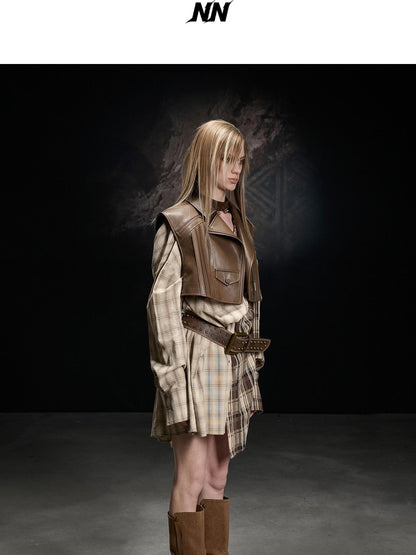 NORTH NODE Boxy Studded Pleated Biker Turn Collar Women&