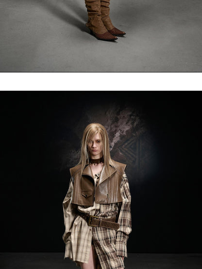 NORTH NODE Boxy Studded Pleated Biker Turn Collar Women&