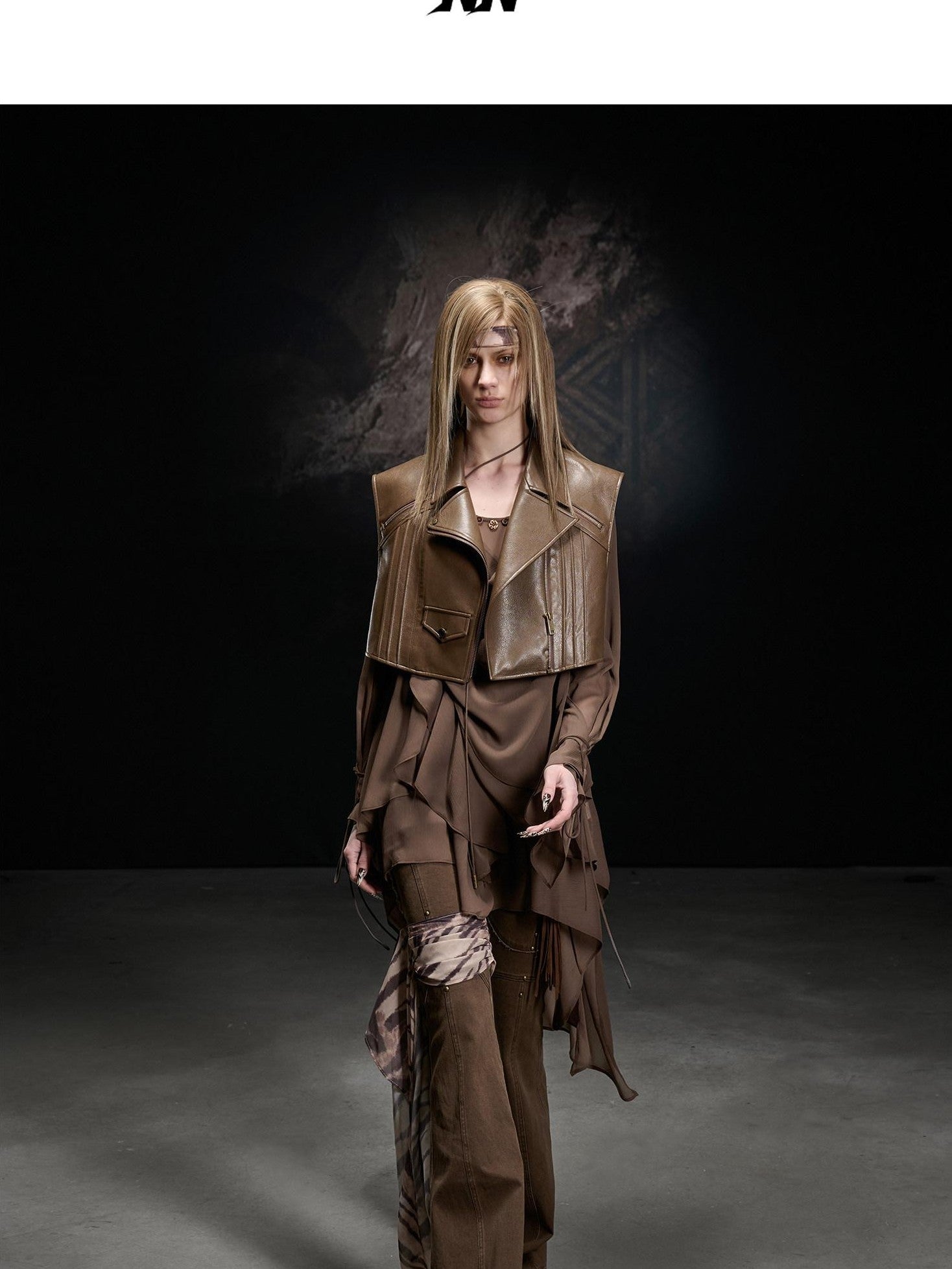 NORTH NODE Boxy Studded Pleated Biker Turn Collar Women&