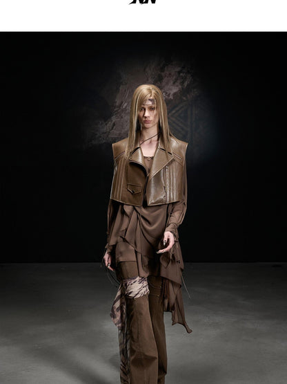 NORTH NODE Boxy Studded Pleated Biker Turn Collar Women&