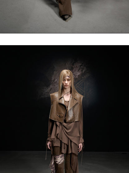 NORTH NODE Boxy Studded Pleated Biker Turn Collar Women&