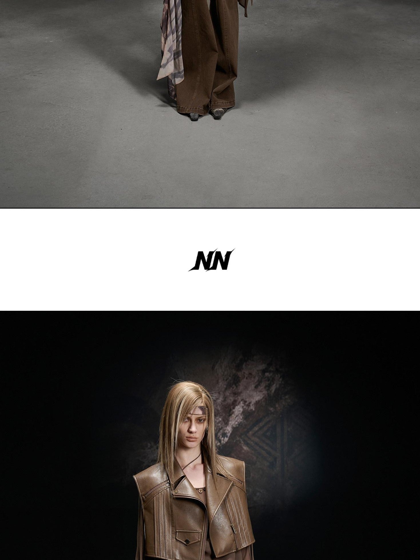 NORTH NODE Boxy Studded Pleated Biker Turn Collar Women&