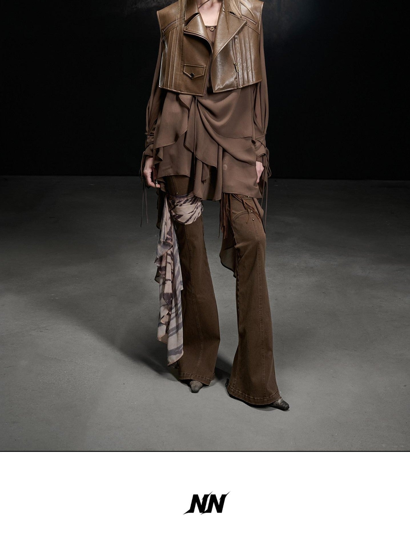 NORTH NODE Boxy Studded Pleated Biker Turn Collar Women&