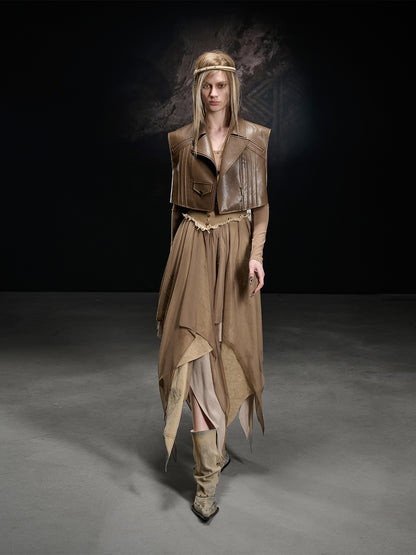 NORTH NODE Boxy Studded Pleated Biker Turn Collar Women&
