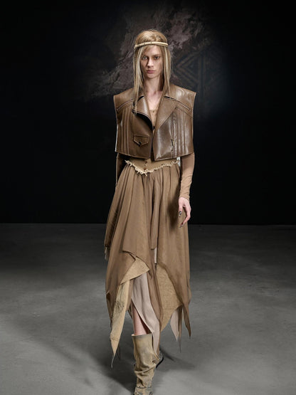 NORTH NODE Boxy Studded Pleated Biker Turn Collar Women&