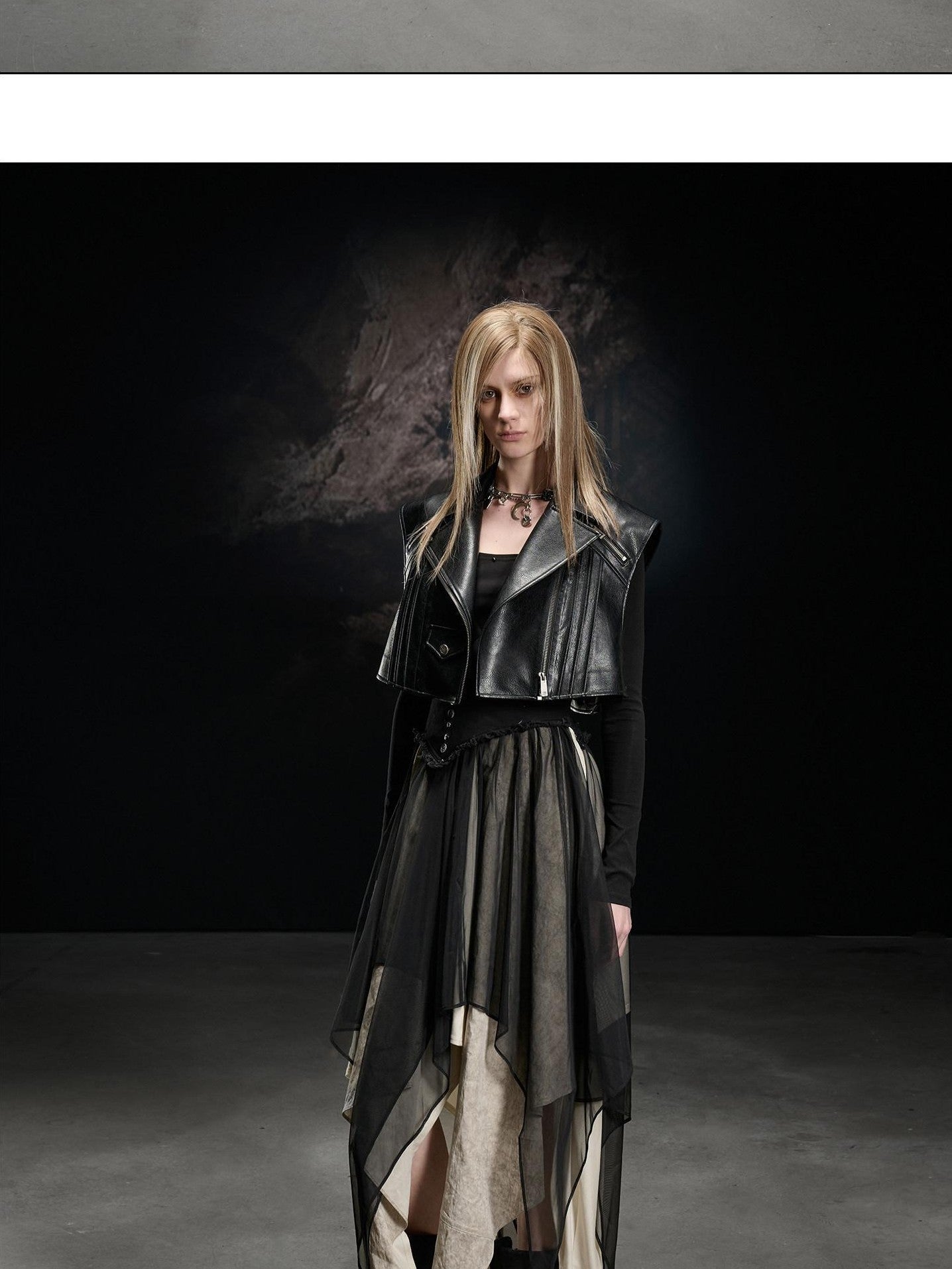 NORTH NODE Boxy Studded Pleated Biker Turn Collar Women&