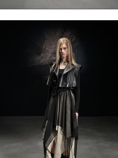 NORTH NODE Boxy Studded Pleated Biker Turn Collar Women&