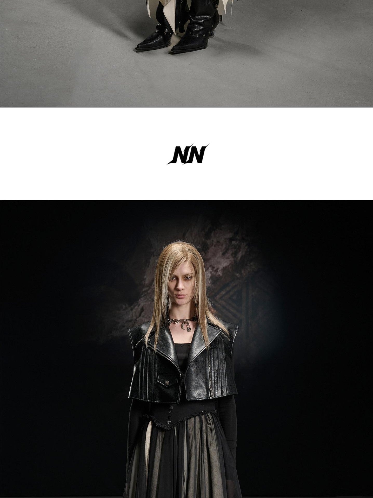 NORTH NODE Boxy Studded Pleated Biker Turn Collar Women&