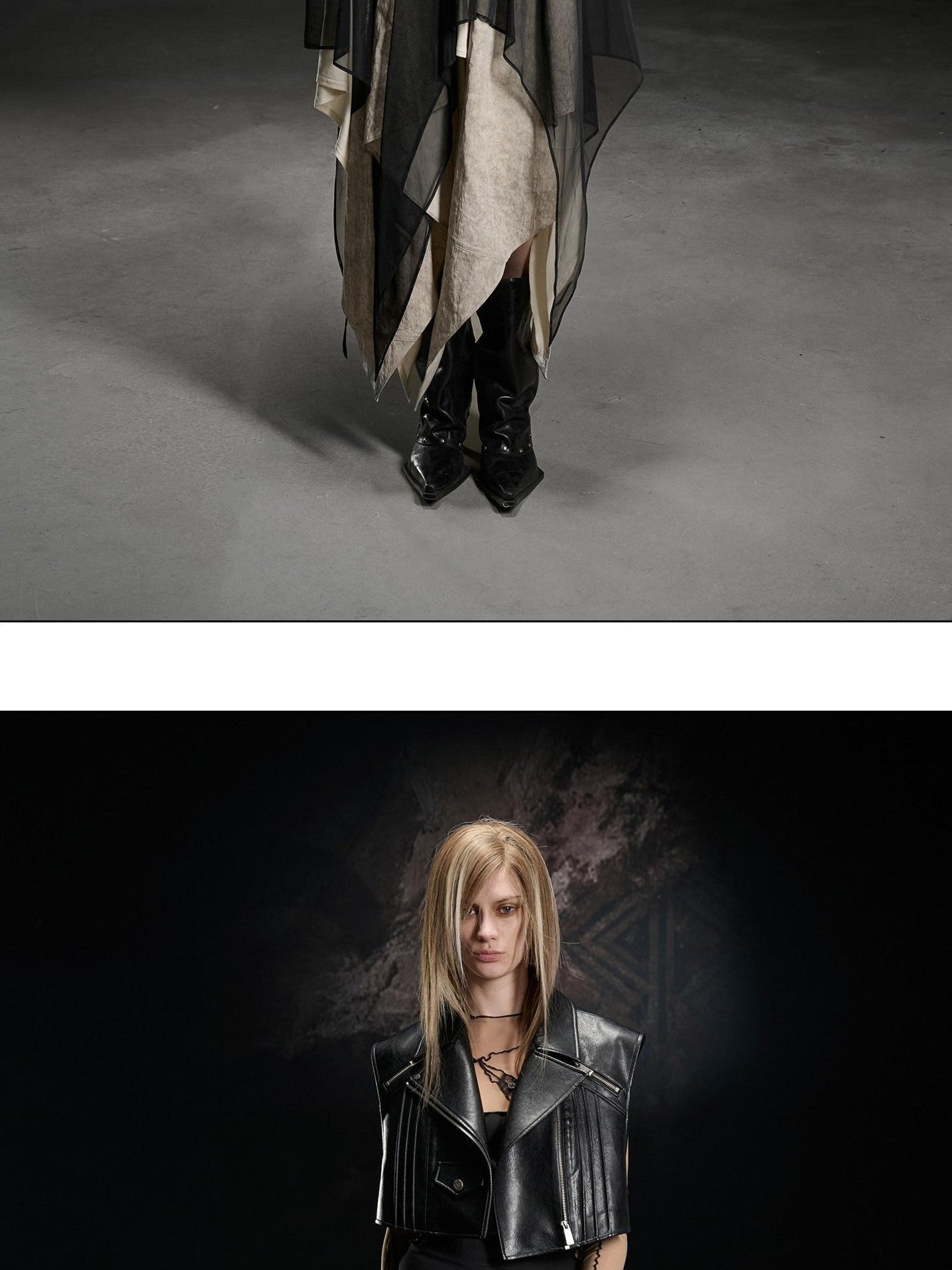 NORTH NODE Boxy Studded Pleated Biker Turn Collar Women&
