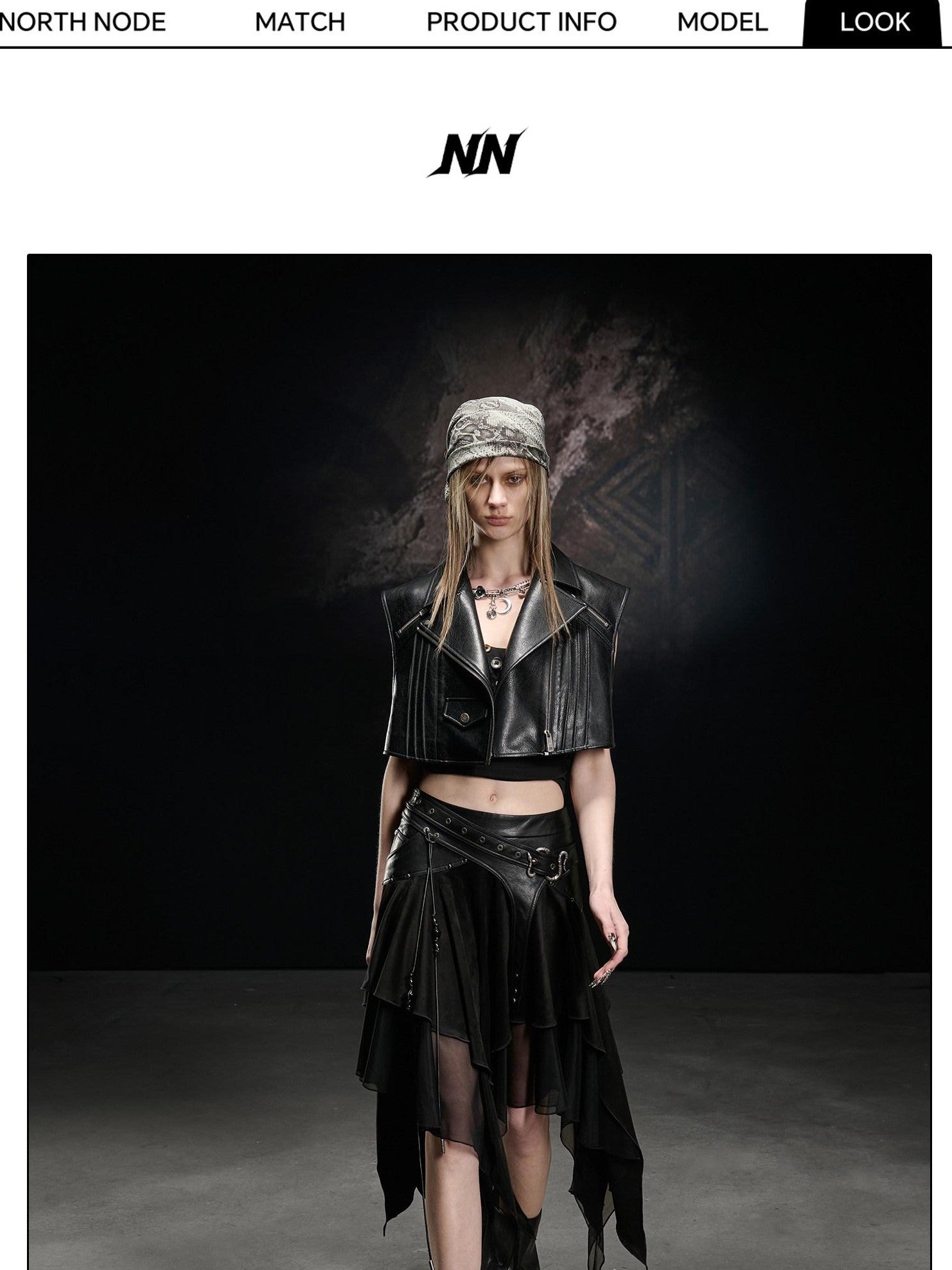 NORTH NODE Boxy Studded Pleated Biker Turn Collar Women&