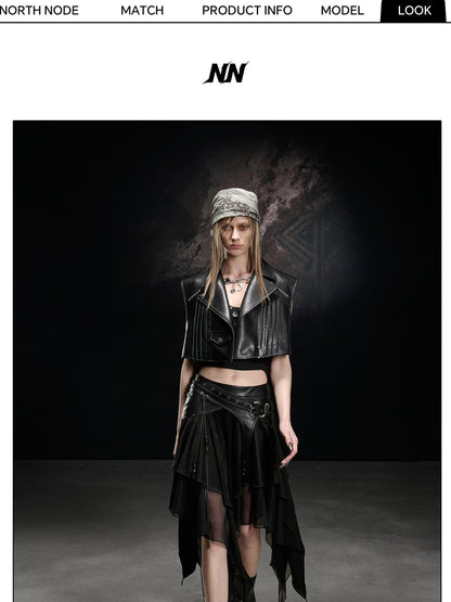 NORTH NODE Boxy Studded Pleated Biker Turn Collar Women&