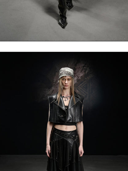 NORTH NODE Boxy Studded Pleated Biker Turn Collar Women&