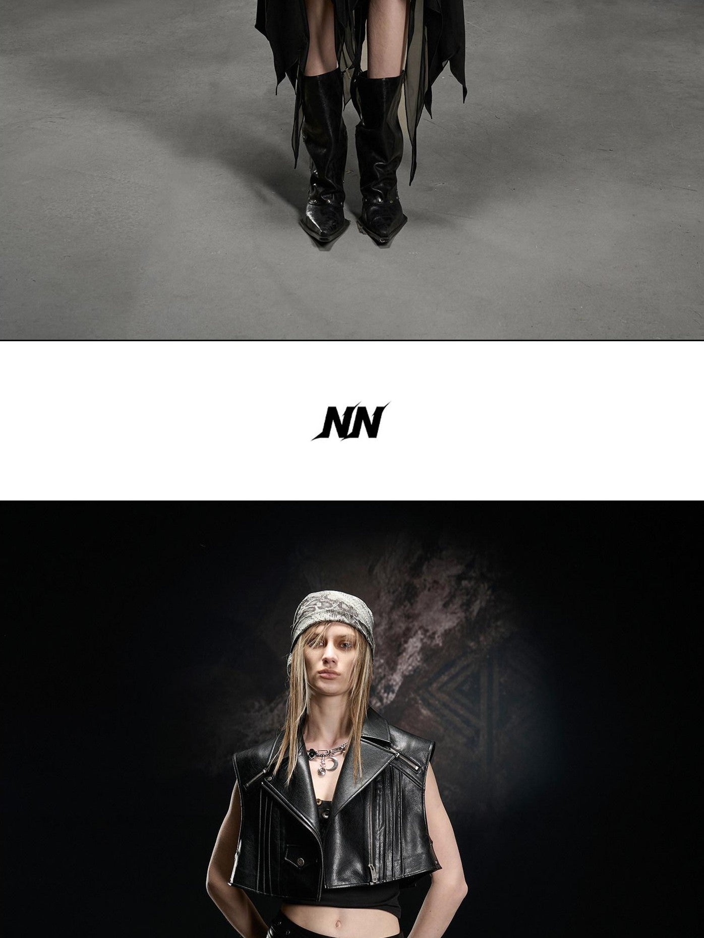 NORTH NODE Boxy Studded Pleated Biker Turn Collar Women&