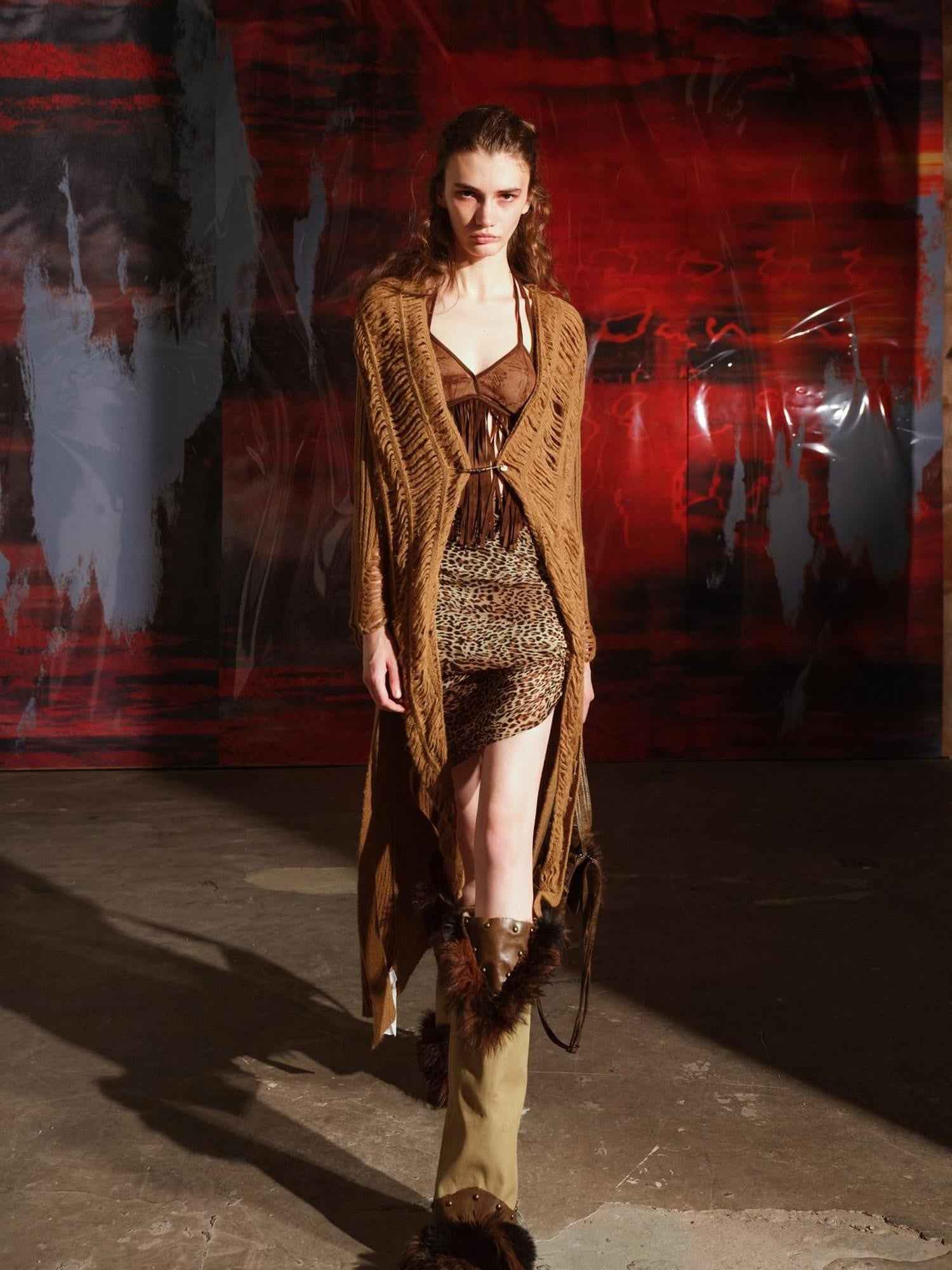 NORTH NODE Brushed Distressed Hole Open Front Long Women&