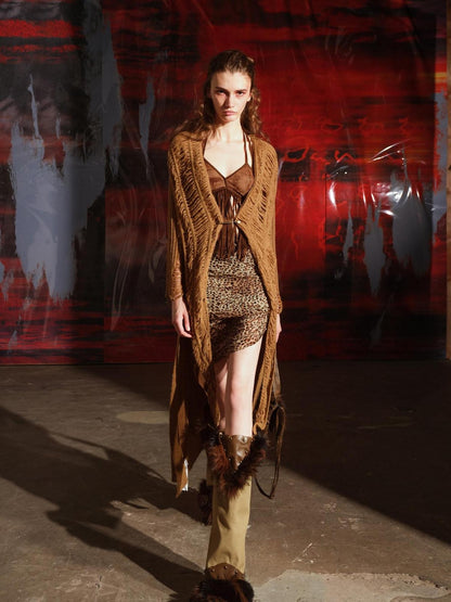 NORTH NODE Brushed Distressed Hole Open Front Long Women&