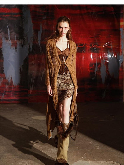 NORTH NODE Brushed Distressed Hole Open Front Long Women&