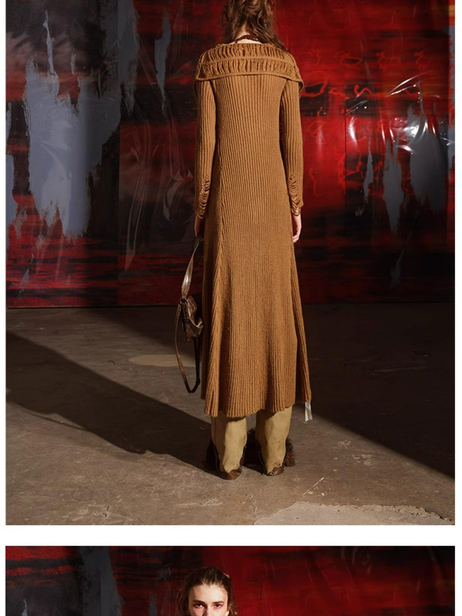 NORTH NODE Brushed Distressed Hole Open Front Long Women&