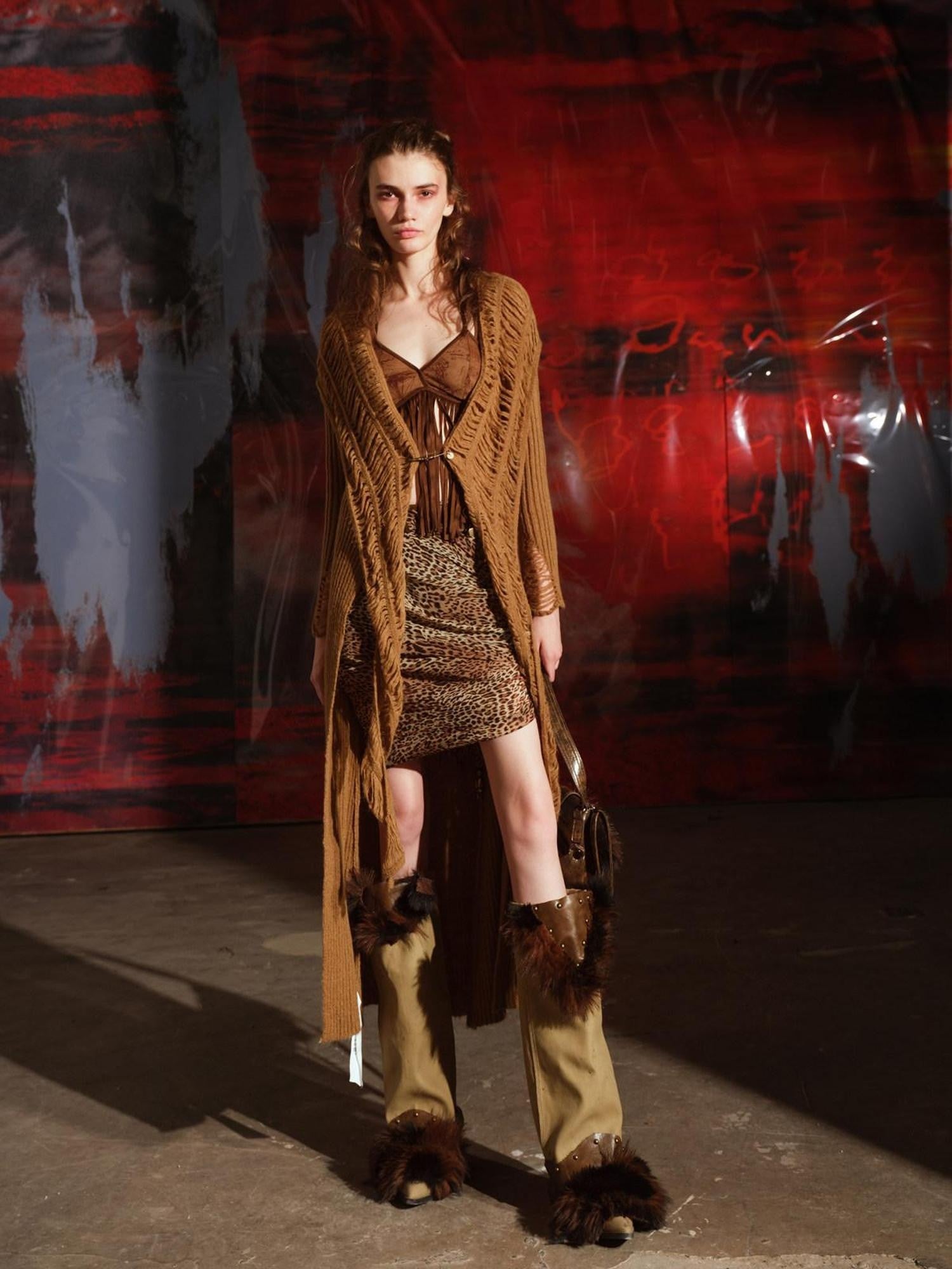 NORTH NODE Brushed Distressed Hole Open Front Long Women&