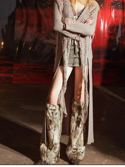 NORTH NODE Brushed Distressed Hole Open Front Long Women&