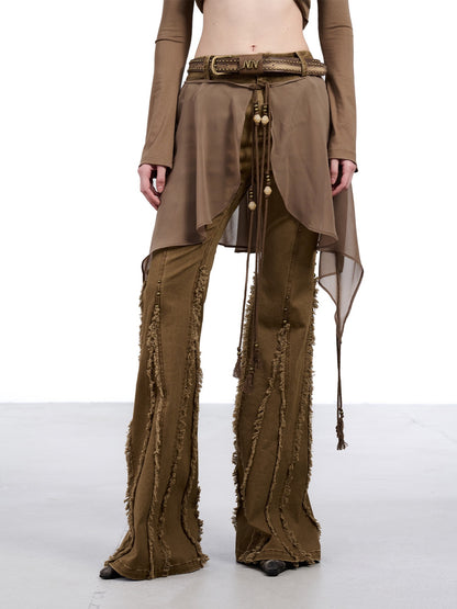 NORTH NODE Brushed Khaki Slim Micro Flare Women&