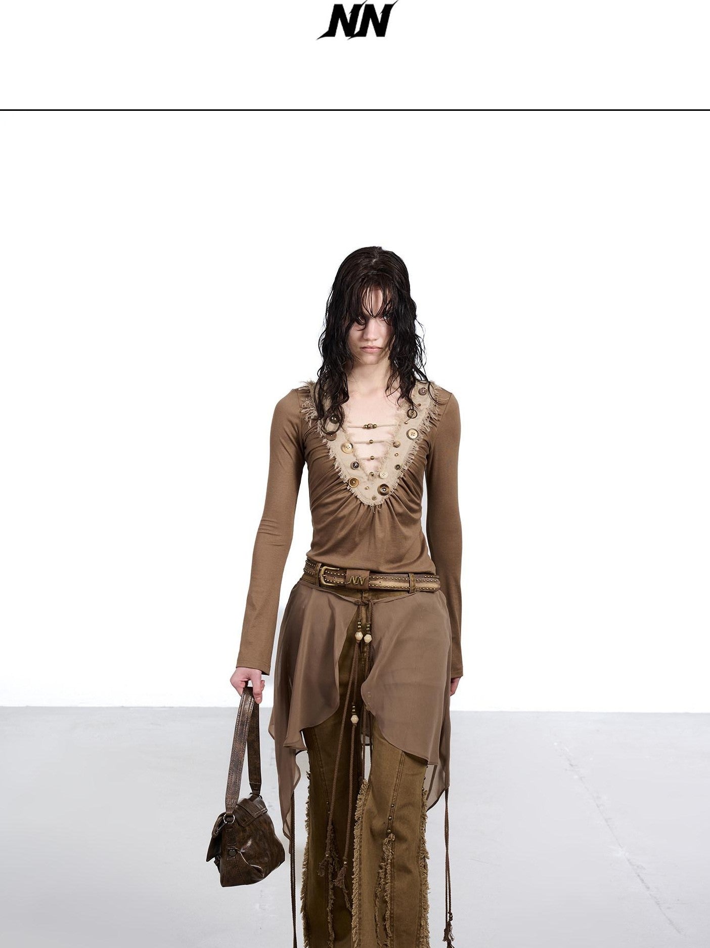 NORTH NODE Brushed Khaki Slim Micro Flare Women&